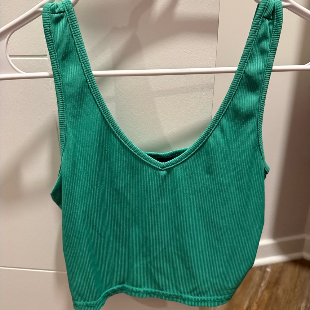 Green Ribbed Crop Tank Top